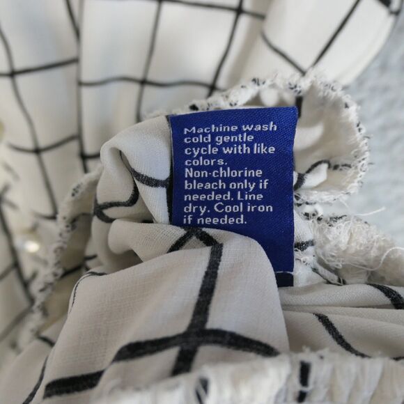 Apt 9 Tunic Blouse Womens XXL White Black Plaid Smocked Hem Peasant Boho - Picture 10 of 14